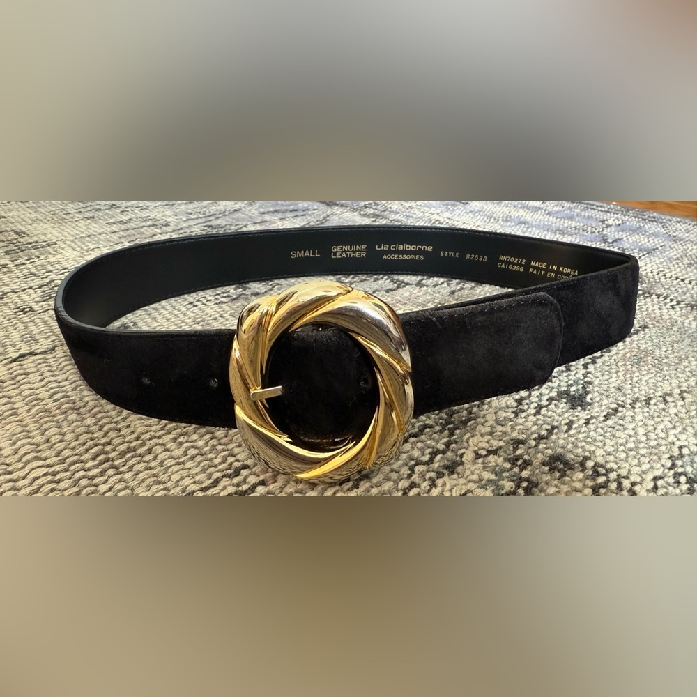 VTG Liz Claiborne Mixed Metal Black Leather&Suede Belt